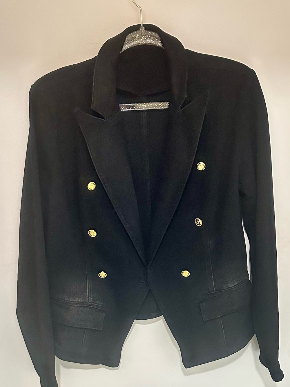 Black Double-Breasted Women's Blazer Jacket with Gold Buttons